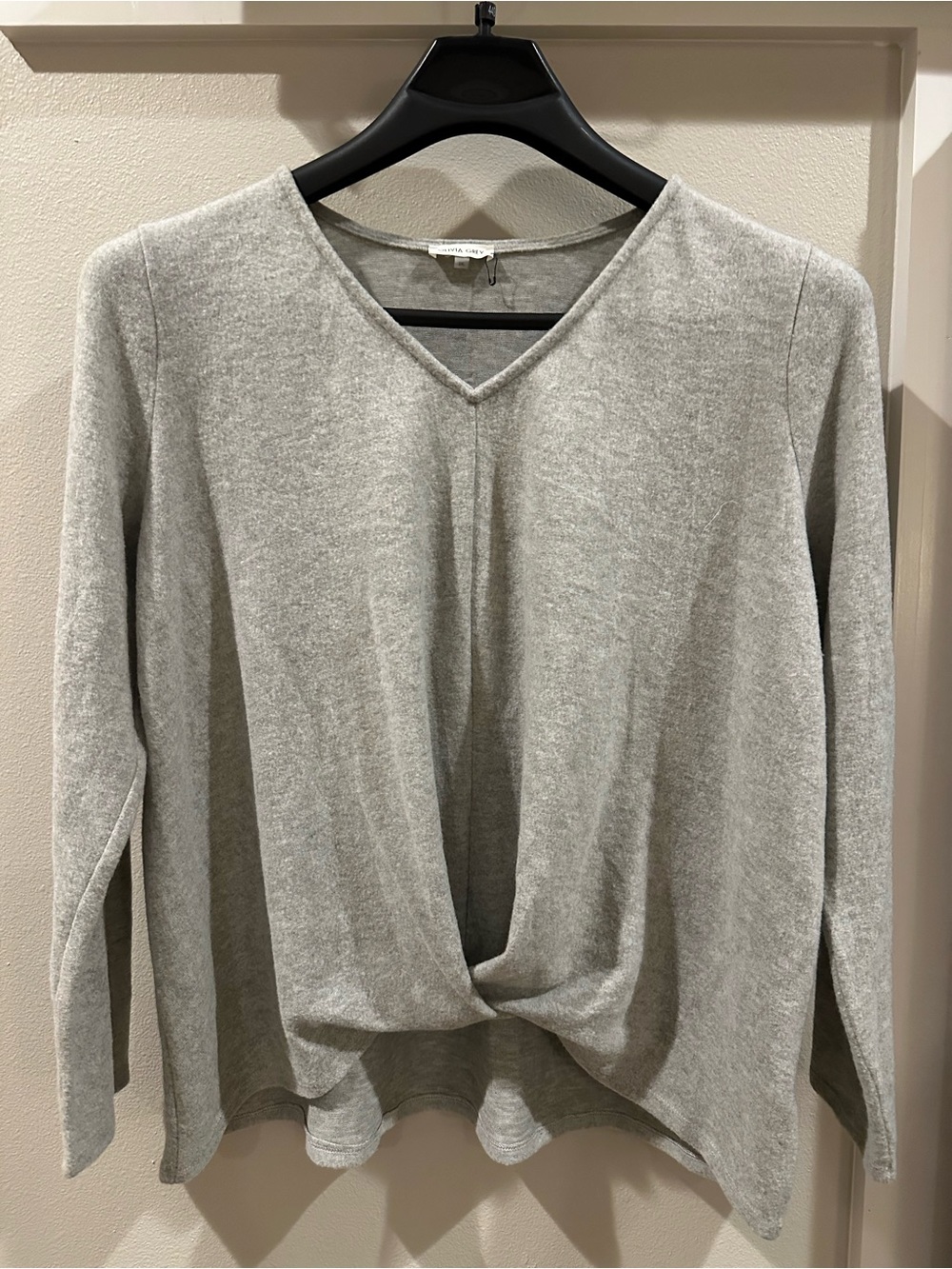 Light Gray V-Neck Twist-Front Women's Sweater by Unknown Brand